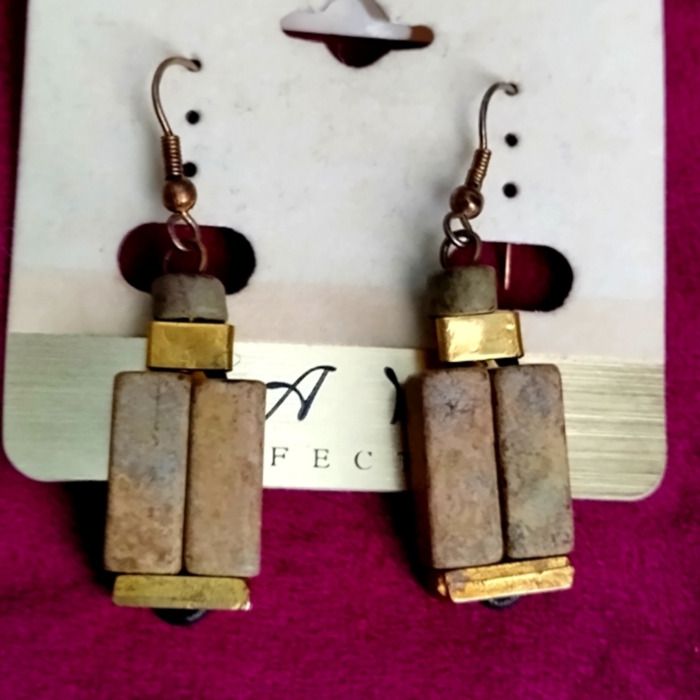 Vintage  natural native fossil coral green Earrings.